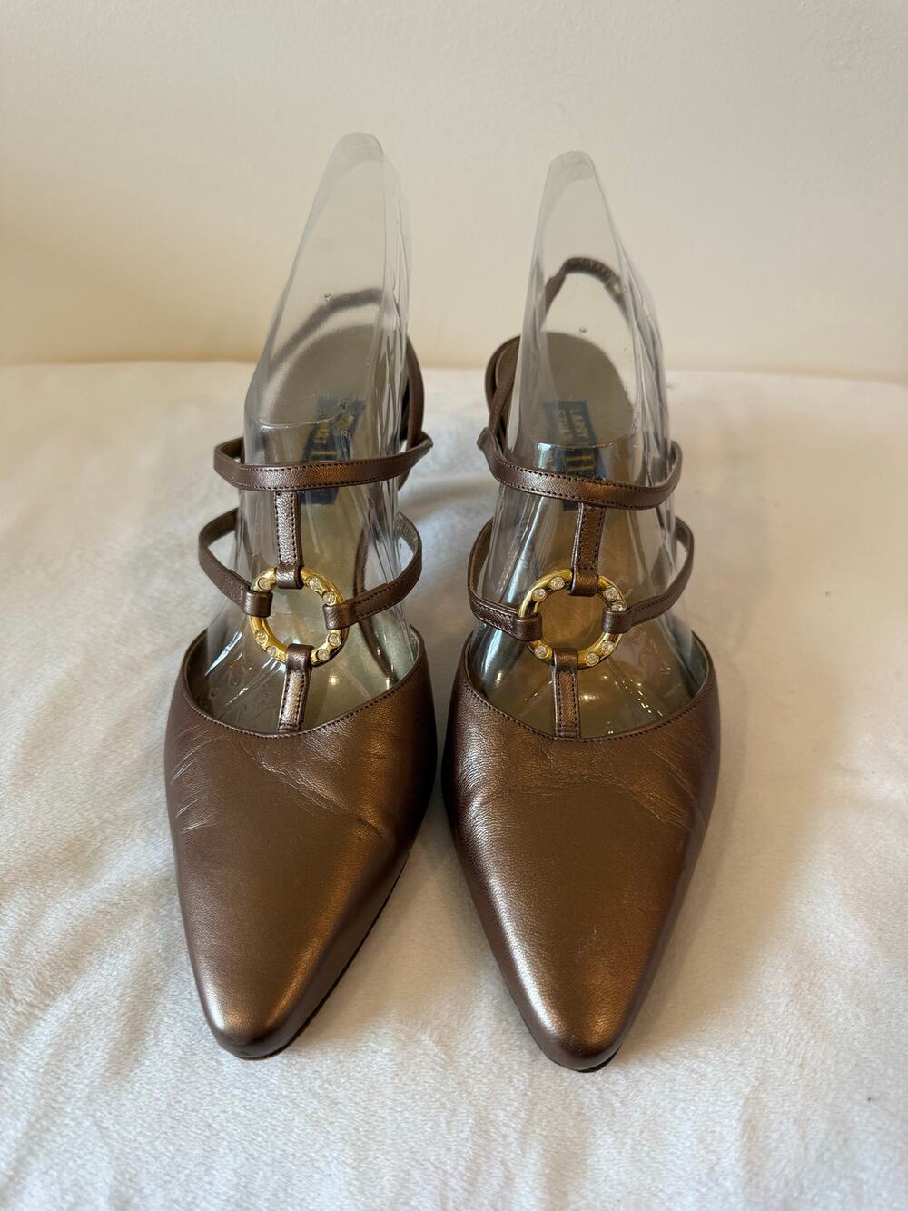Vintage Larry Stuart Slingback Pumps Shoes Women Size 8.5 Brown Gold leather